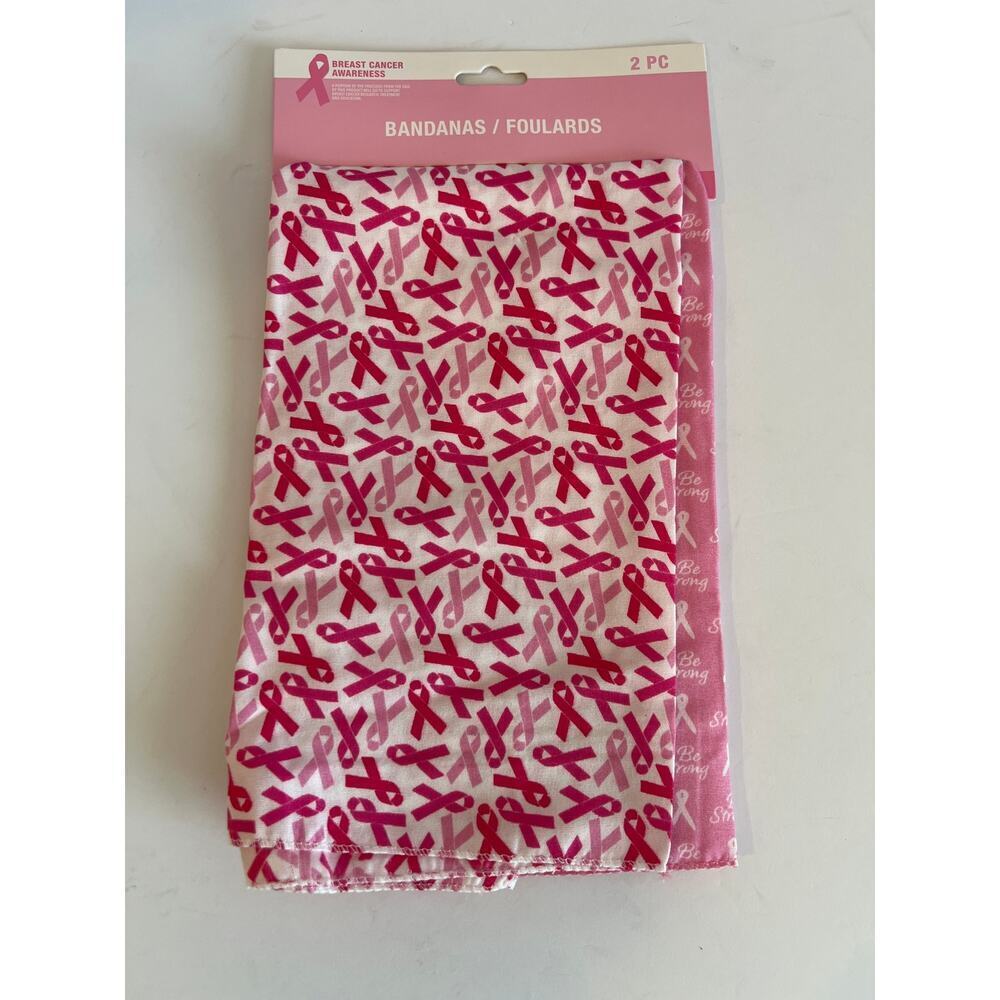 BANDANAS 2-PACK BREAST CANCER AWARENESS PINK WHITE NEW